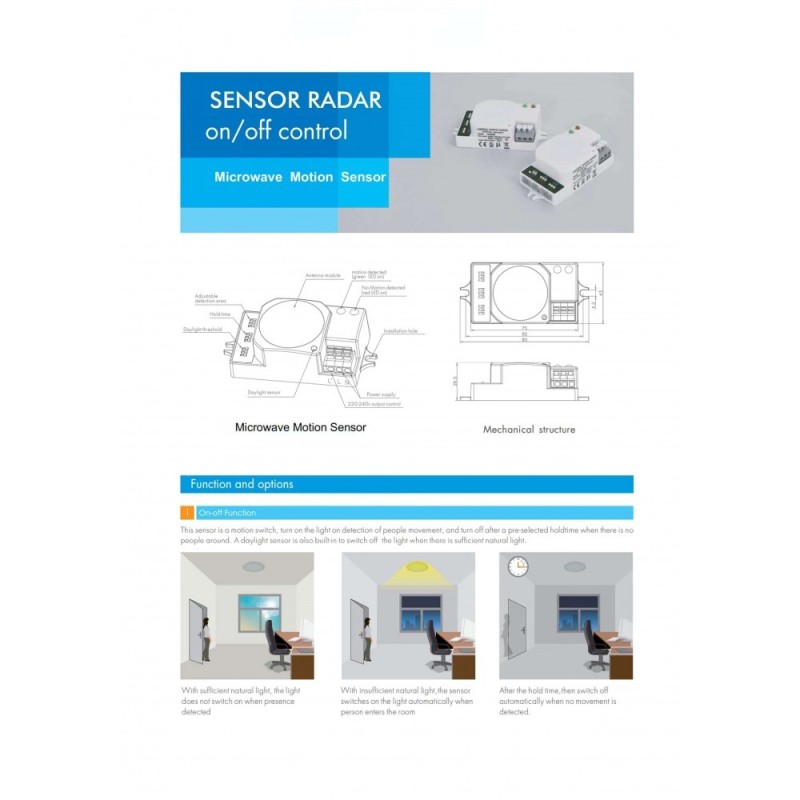 Detector de movimiento RADAR microondas para LED 300W