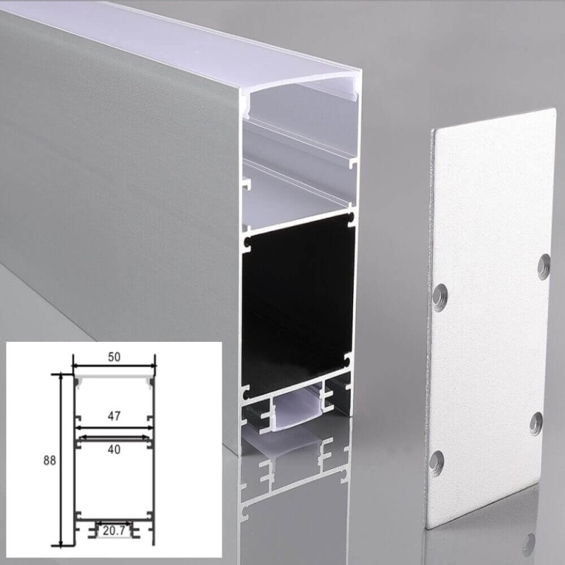 Perfil de aluminio para lineales LED UP&DOWN 50x88mm - 2 Metros