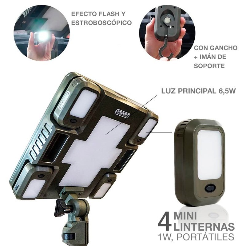Proyector LED solar portátil ILU1500 10W con linternas y trípode