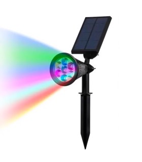Foco solar jardín RGB 2W 7 colores intercambiables IP65 con sensor crepuscular