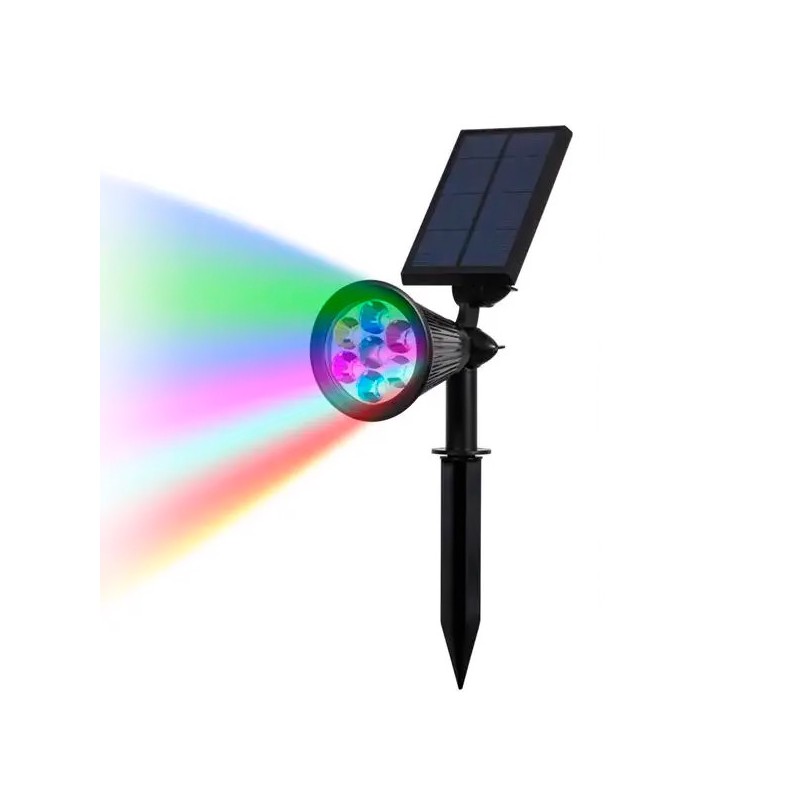 Foco solar jardín RGB 2W 7 colores intercambiables IP65 con sensor crepuscular