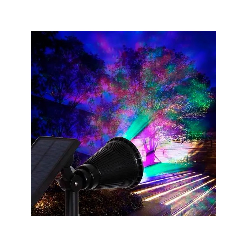 Foco solar jardín RGB 2W 7 colores intercambiables IP65 con sensor crepuscular