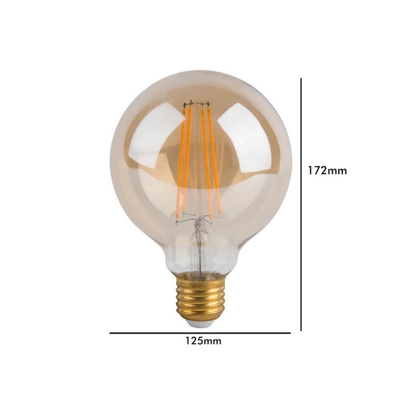 Bombilla LED E27 Regulable Globo G125 7W filamento gold 2700K 840Lm