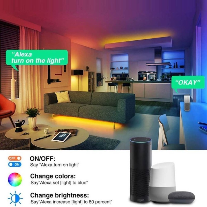 Tira LED 24W smart WiFi TUYA RGB+CCT control APP / Google Home / Alexa - 5 metros
