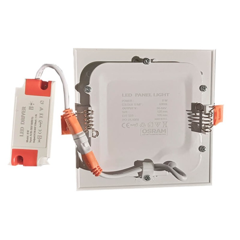Placa downlight LED slim cuadrada 8W chip OSRAM 720Lm