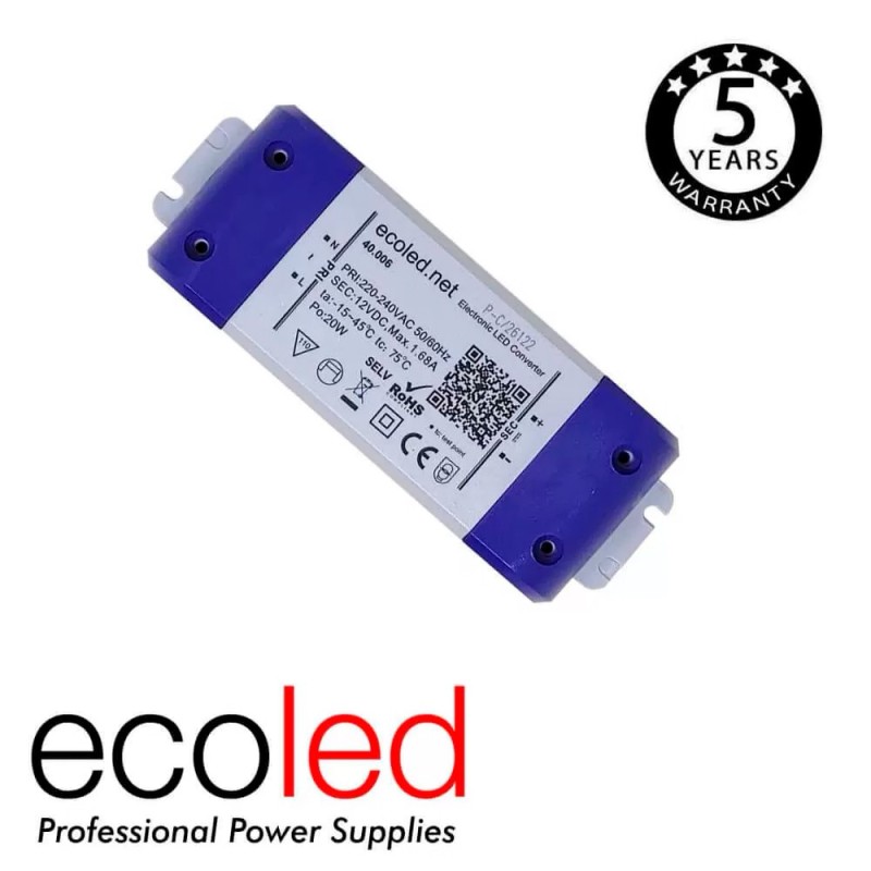 Fuente de alimentación profesional ECOLED 12V-DC 20W 1,68A IP20