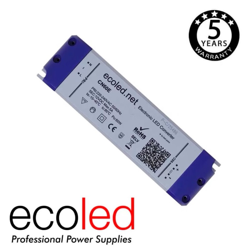 Fuente de alimentación profesional ECOLED 12V-DC 60W 5A IP20