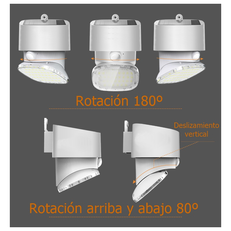 Aplique de pared solar LED WALLY 20W 2200Lm IP65 con sensor crepuscular y movimiento