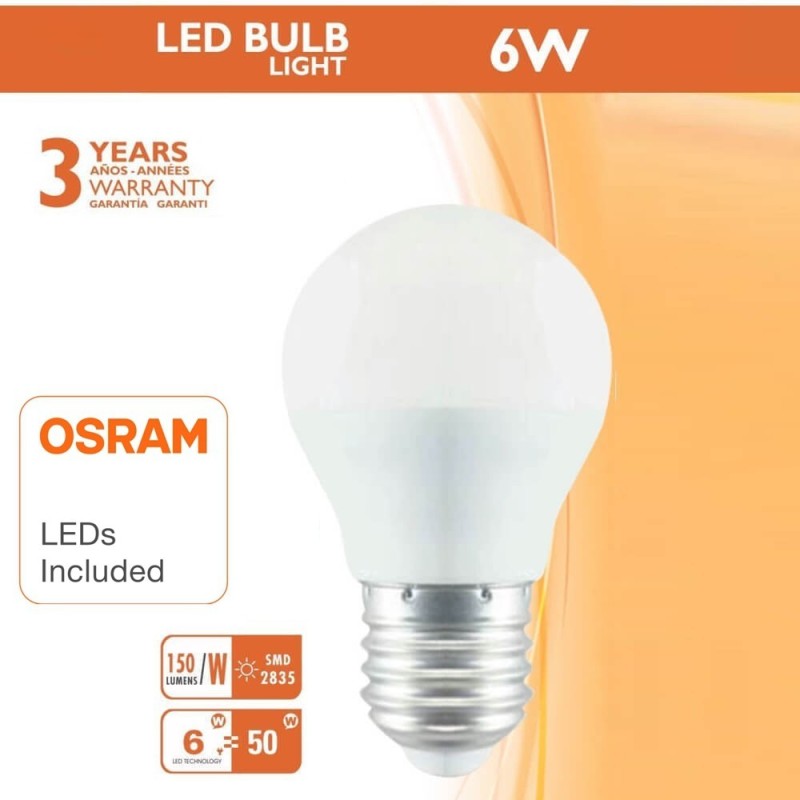6W E27 G45 LED Bulb OSRAM chip 220º 720Lm