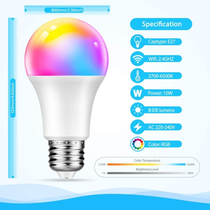 TUYA Smart Wifi RGB+CCT 10W E27 LED Bulb 806Lm