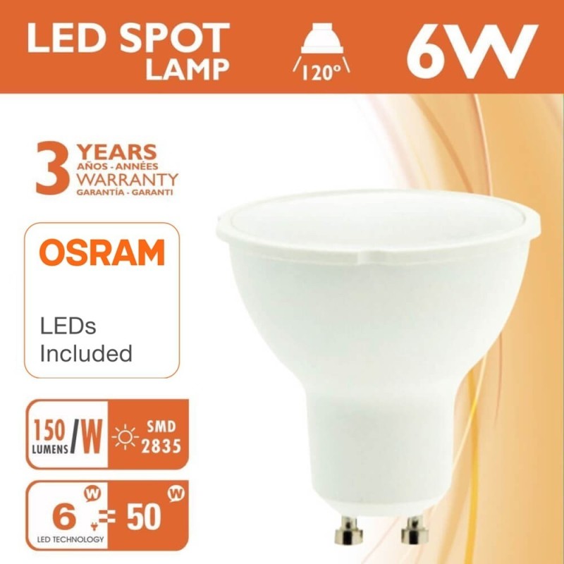 Lampadina LED dicroica GU10 6W chip OSRAM 100° 600Lm