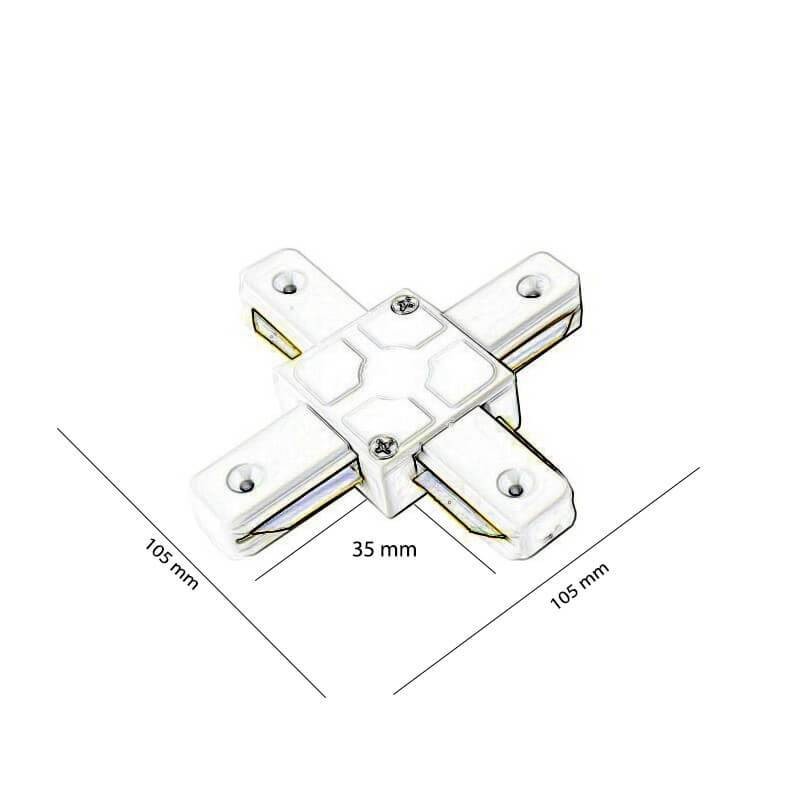 Conector unión en cruz tipo X para carril monofásico