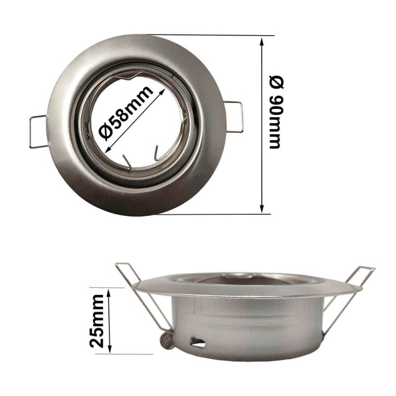 Anello Incassatto Basculante Tondo Nickel satinato per lampadina LED GU10/MR16