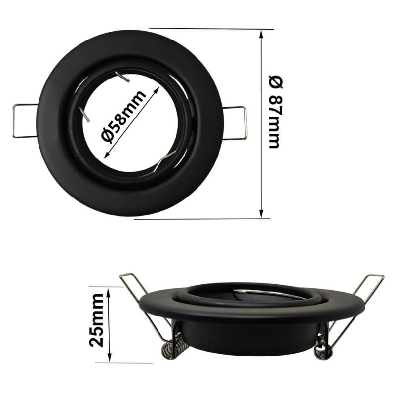 Aro Downlight Redondo Orientable Negro para bombilla LED GU10/MR16