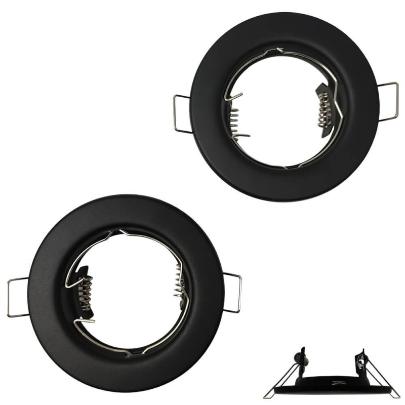 Pack 2 uni - Aro redondo fijo Negro para bombilla LED GU10/MR16