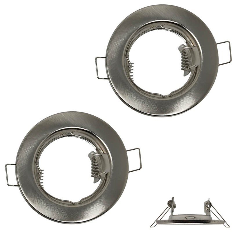 Pack 2 pcs. - Fixed Round Brushed Nickel Silver Recessed Downlight GU10 Ring for LED Bulb GU10/MR16