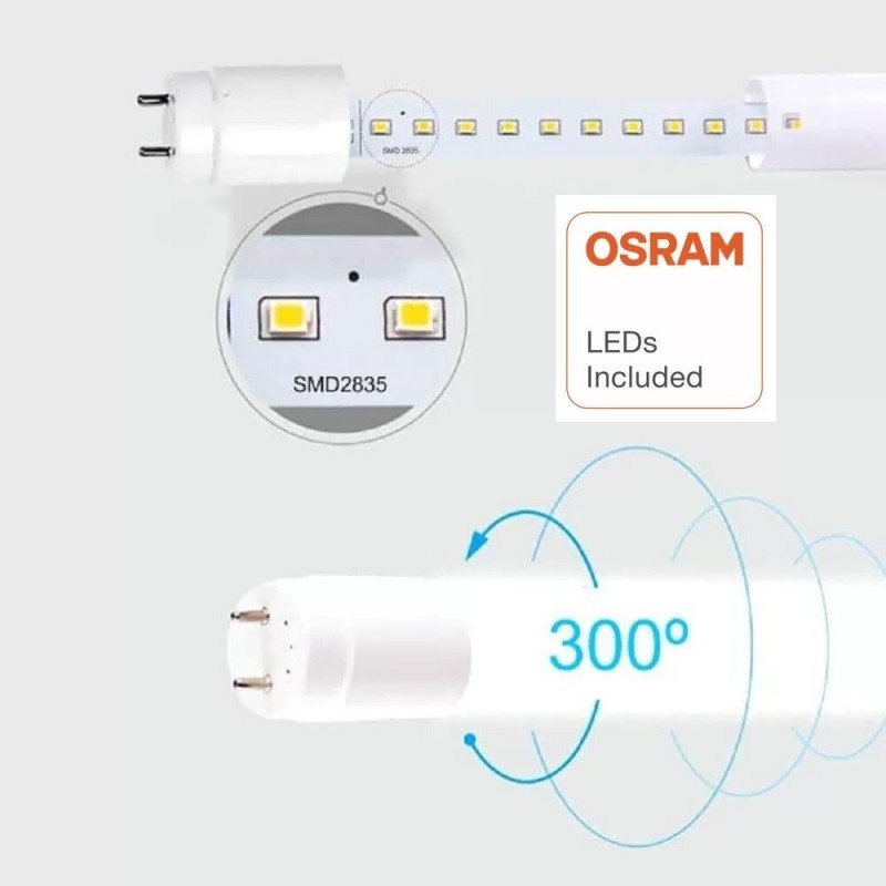 Tube LED T8 10W 60cm verre 300º Puce OSRAM 1300Lm