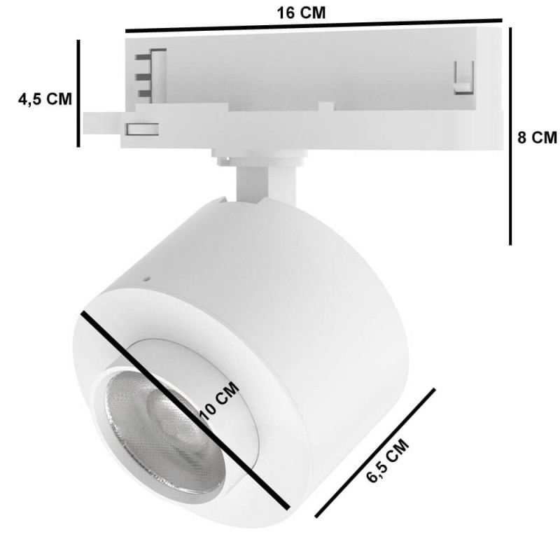 Foco proyector LED 28W carril trifásico Óptica regulable 36º-60º Driver VOSSLOH 3080Lm