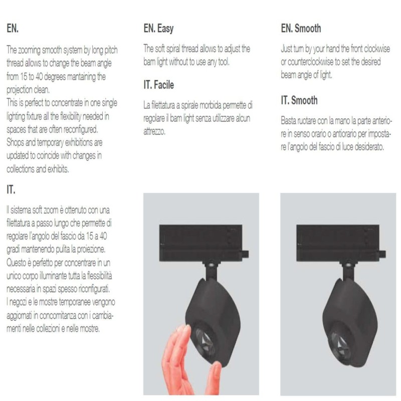 Foco LED carril trifásico 28W óptica 36º-60º Driver VOSSLOH 3080Lm