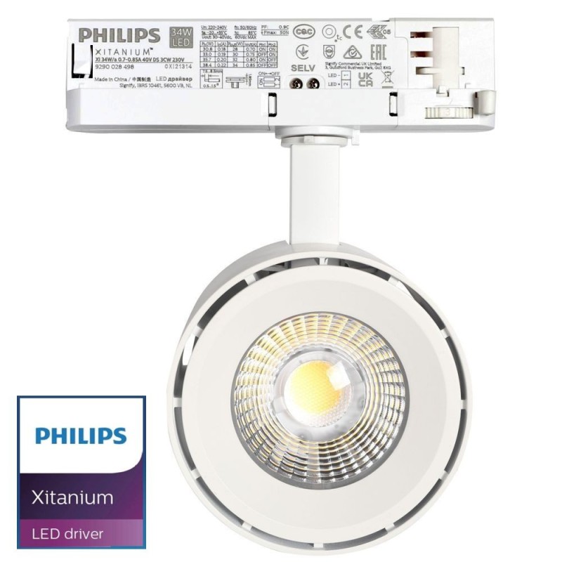 Spot LED rail triphasé 28-34W puce Bridgelux Driver PHILIPS 3000Lm