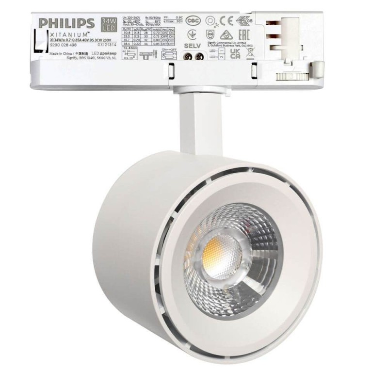 Spot LED rail triphasé 28-34W puce Bridgelux Driver PHILIPS 3000Lm