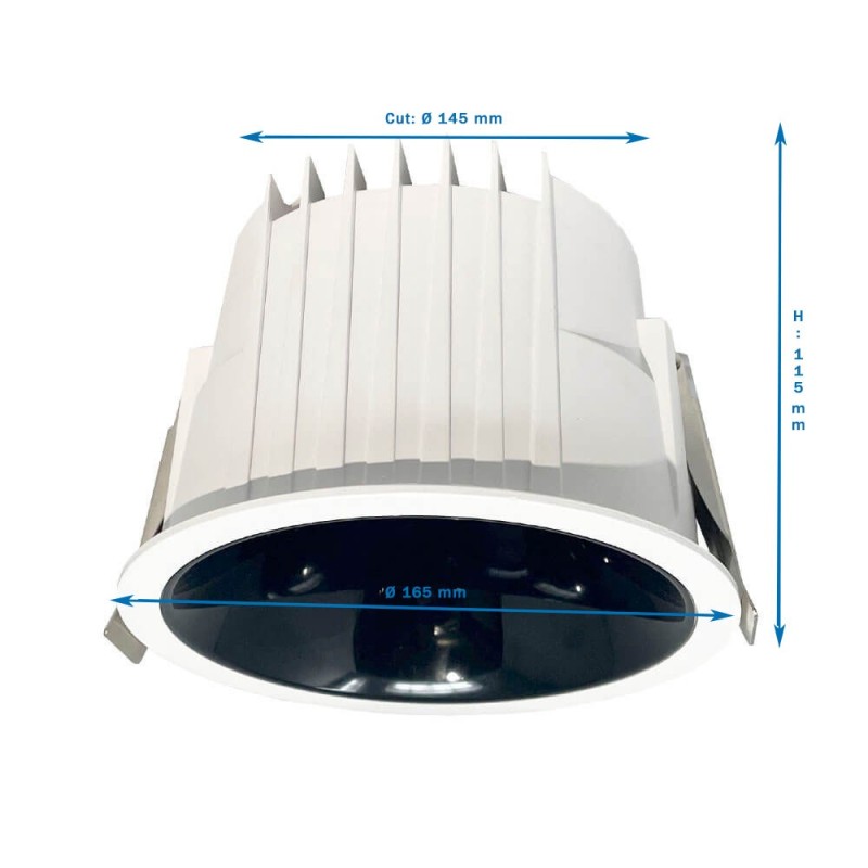 40W Recessed Selectable CCT LED Spotlight for High Ceilings IP65 5000Lm