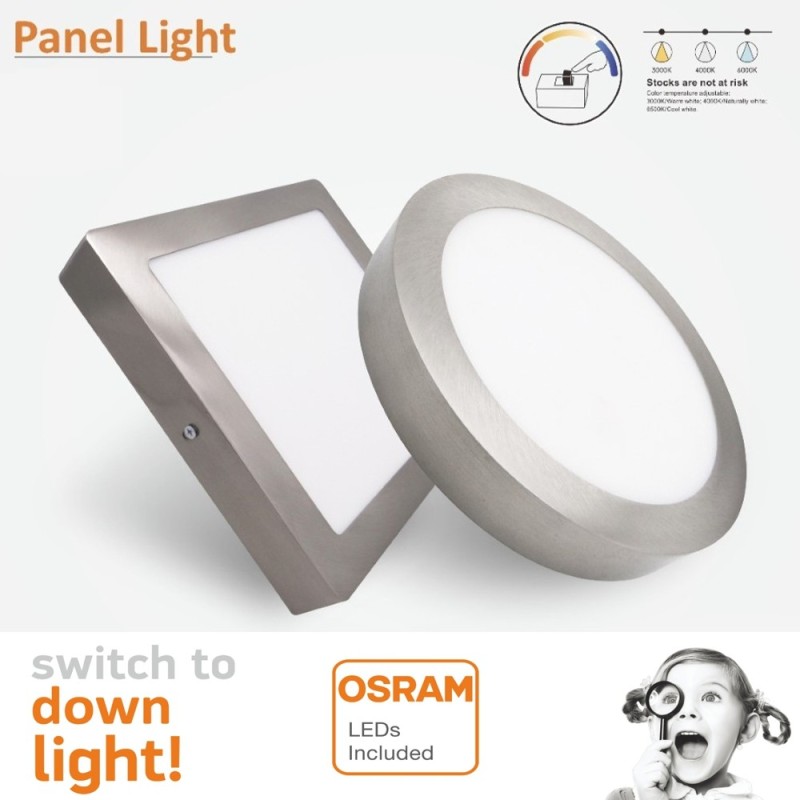 Plafoniera LED 8W Quadrata Nichel CCT Selezionabile chip OSRAM 880Lm