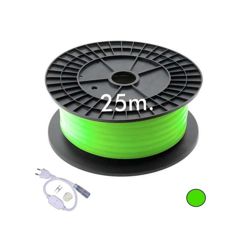 Neón LED circular flexible VERDE 230V 16mm 220V 9,6W/m - Rollo 25m