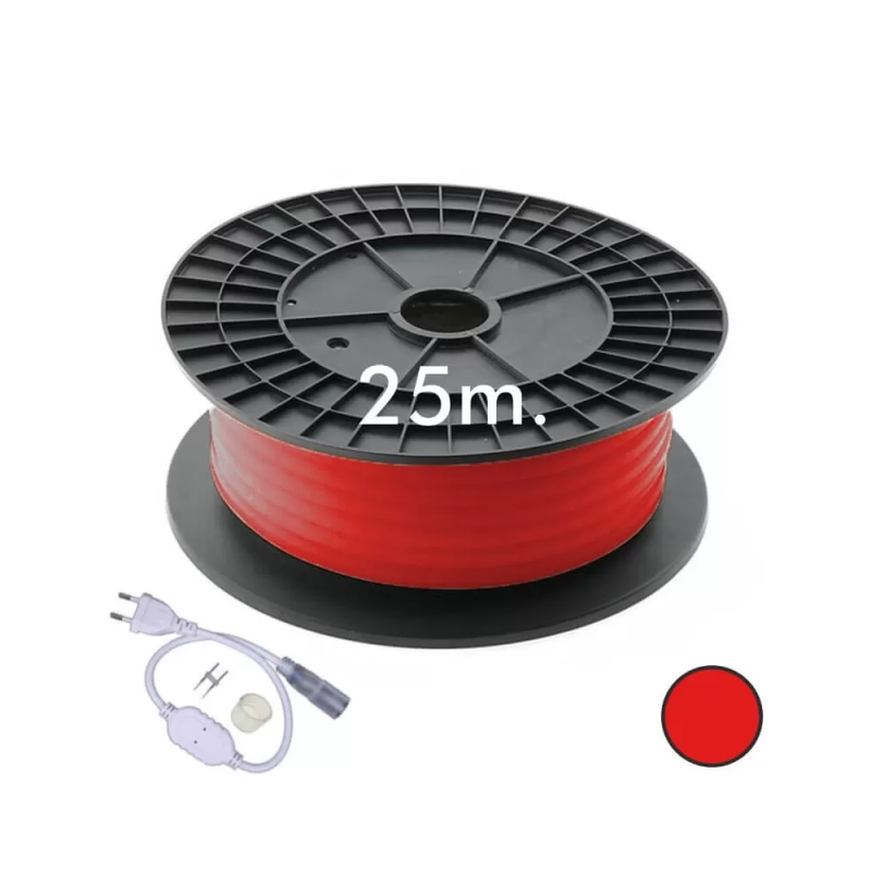 Neón LED circular flexible ROJO 230V Ø16mm 220V 9,6W/m - Rollo 25m
