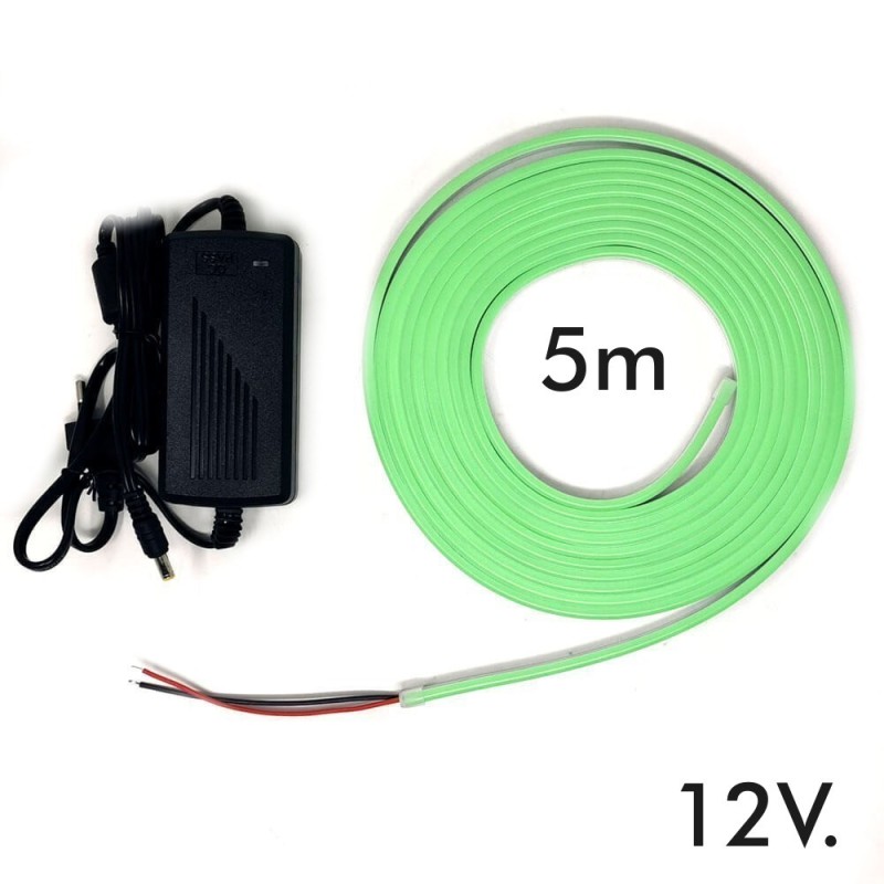 Neon LED flessibile VERDE 12V 8W/m 6mm - Rotolo 5 metri