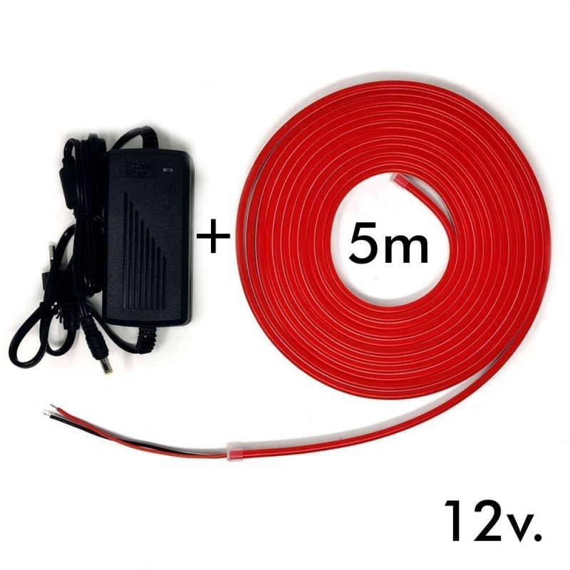 Néon LED Flex ROUGE 12V 8W/m 6mm - Rouleau 5 mètres