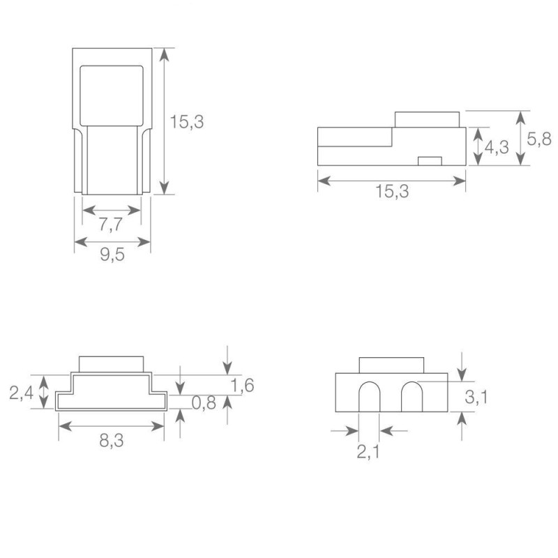 Conector para tiras LED COB / SMD 8mm IP20