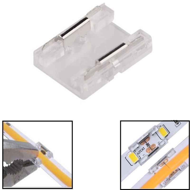 Conector transparente para unión de Tiras LED COB / SMD IP20