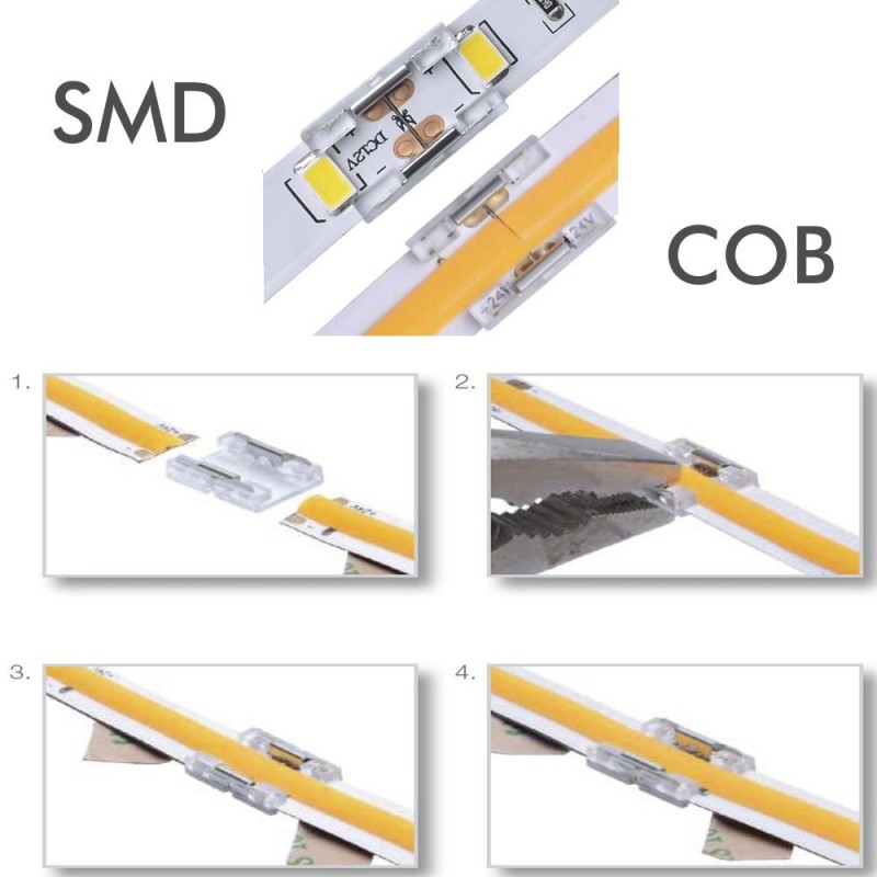 Connettore trasparente per unire Strisce LED COB/SMD 10mm IP20