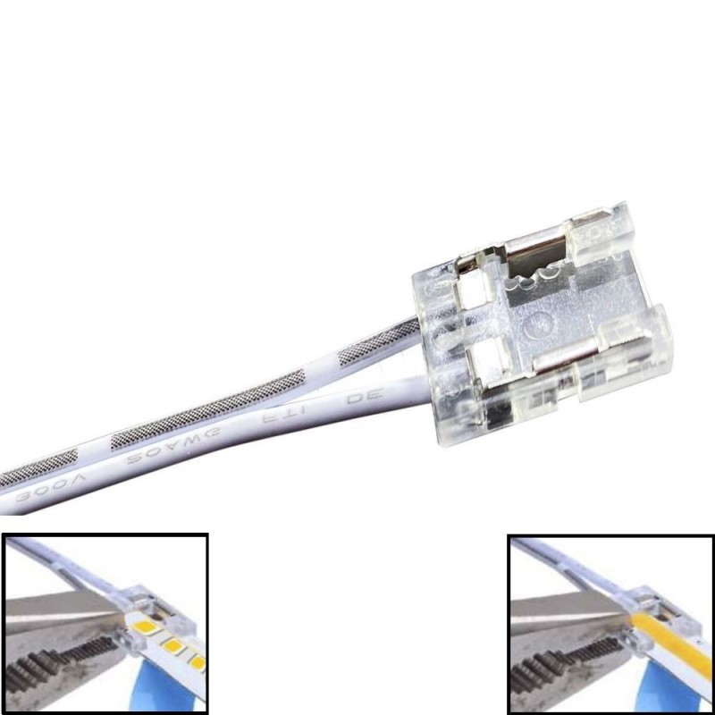 Conector transparente con cable para tiras LED COB / SMD 10mm IP20