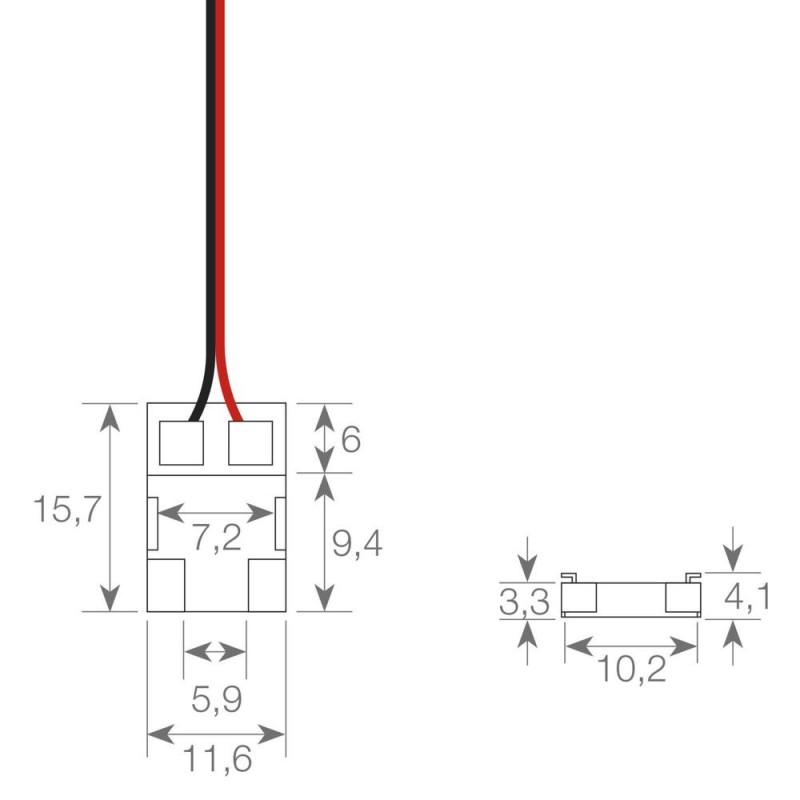 Conector transparente con cable para tiras LED COB / SMD 10mm IP20