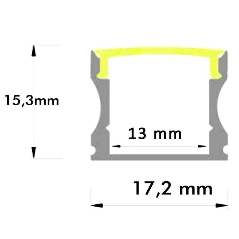 Profilé aluminium surface laquée NOIR pour ruban LED 17x15mm - 2 mètres