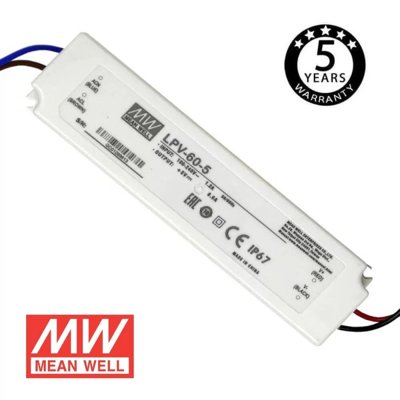 Fuente de alimentación profesional MEANWELL 5V 40W 8A IP67