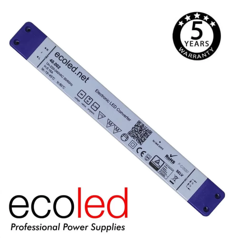 Fuente de alimentación profesional slim ECOLED 24V-DC 30W 1.6A IP20