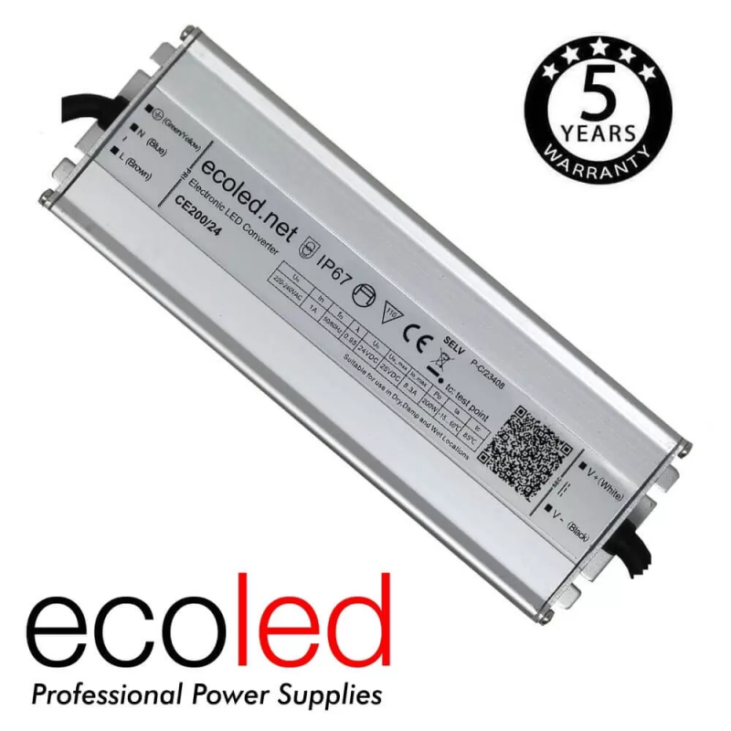 Fuente de alimentación estanca profesional ECOLED 24V-DC 200W 8.3A IP67