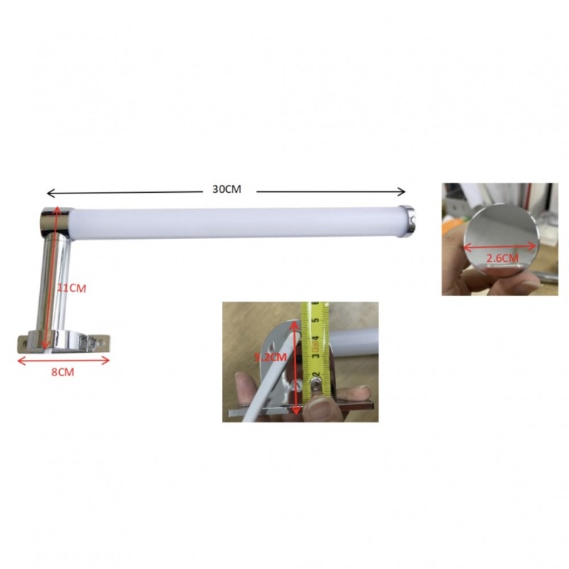 Aplique LED tubular 6W cromado para espejos y armarios IP44