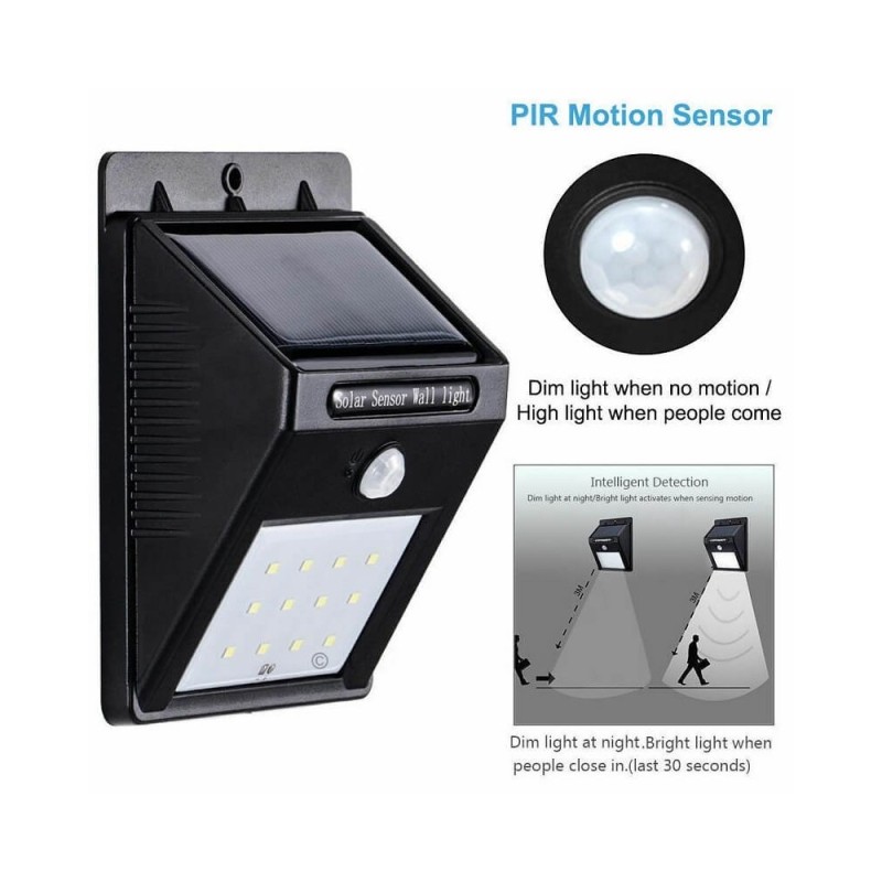 Aplique solar LED 3W con sensor de presencia PIR 300Lm