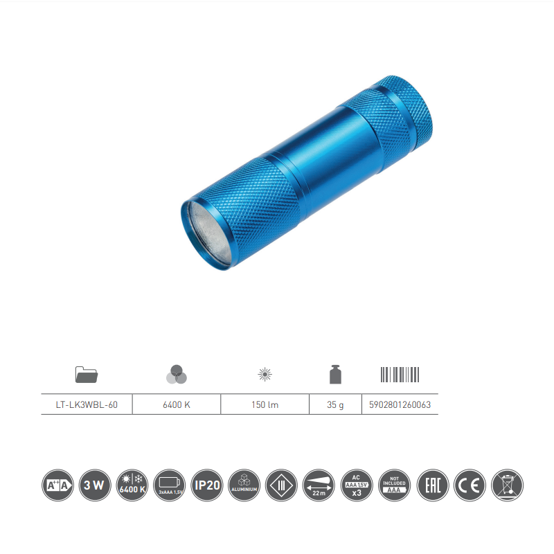 3W Pocket Portable Mini LED Flashlight 150Lm 3xAAA