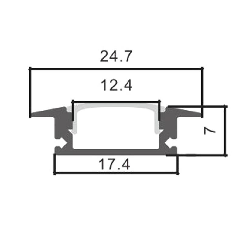Profilé en aluminium encastré 25x7 noir/blanc pour bande LED - 2 mètres